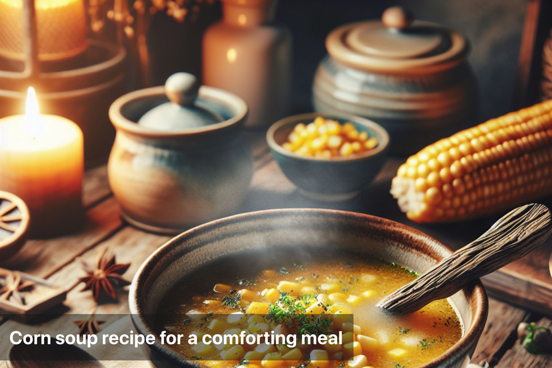 A warm bowl of corn soup, perfect for a comforting meal.