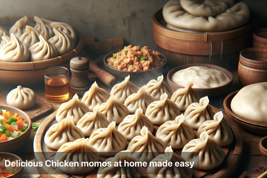 A variety of delicious chicken momos ready to be served, showcasing culinary delight at home.