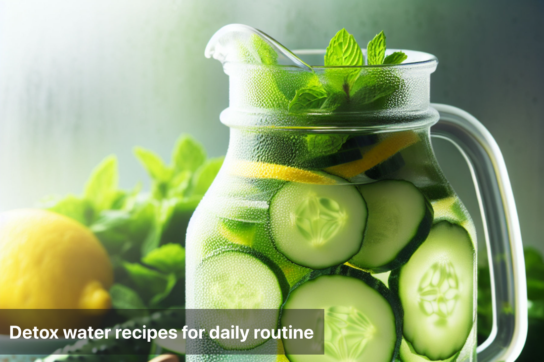 Glass pitcher of detox water with cucumber and mint