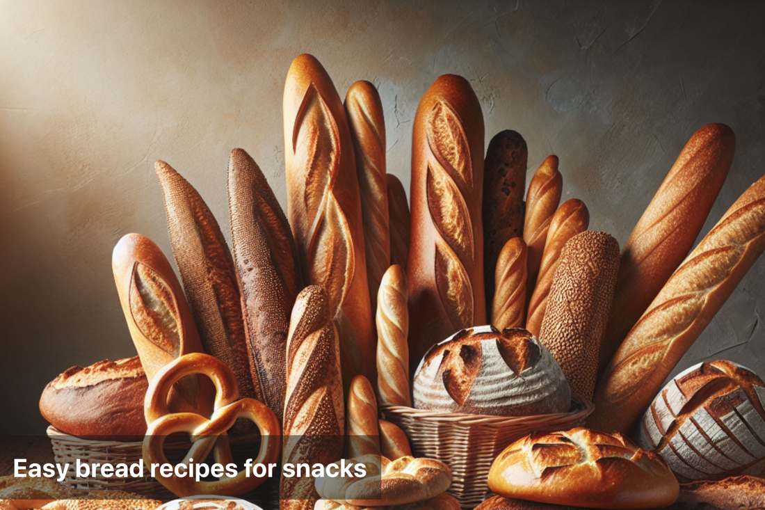 A variety of freshly baked breads and snacks in baskets, perfect for easy recipes.