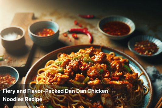 Delicious bowl of fiery Dan Dan Chicken Noodles with spices