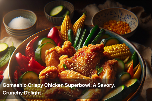 Delicious Gomashio Crispy Chicken with vibrant vegetables in a serving bowl