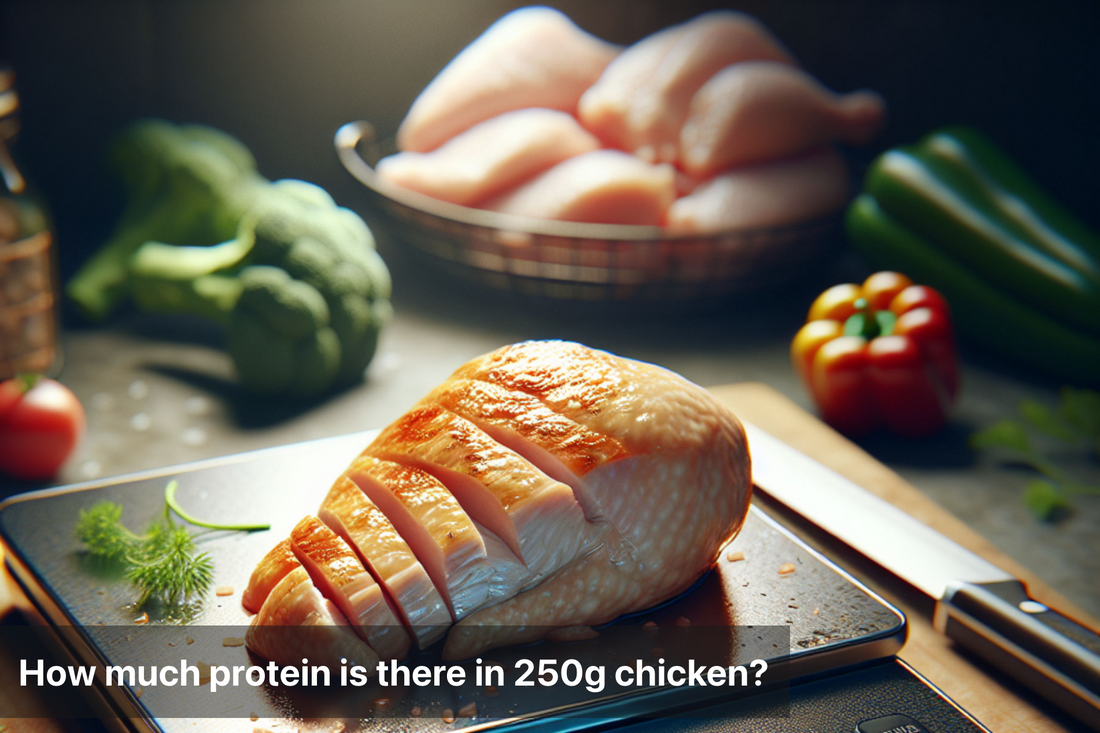 Cooked chicken breast with vegetables demonstrating protein content.