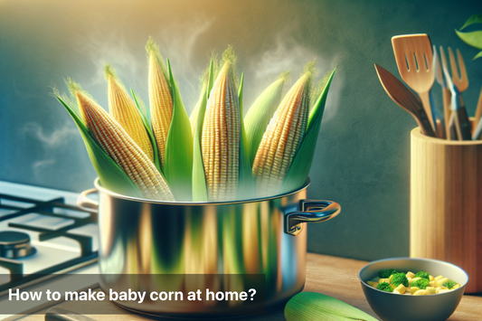 Fresh baby corn cooking in a pot on a stove