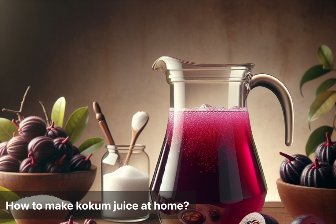 Homemade kokum juice in a pitcher with ingredients.