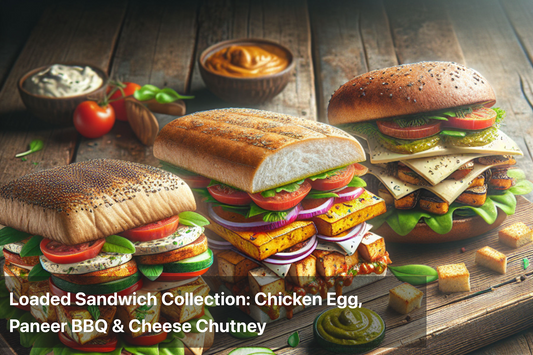 Loaded sandwich collection featuring Chicken Egg, Paneer BBQ, and Cheese Chutney