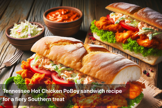 Delicious Tennessee Hot Chicken PoBoy sandwich with toppings, perfect for a spicy meal.