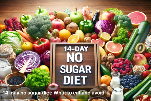 Colorful fruits and vegetables representing the 14-day no sugar diet.