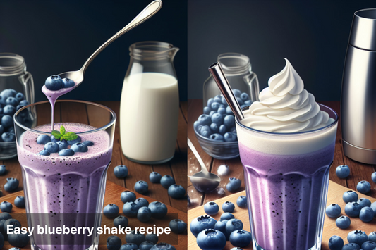 A refreshing easy blueberry shake with milk and blueberries in a glass
