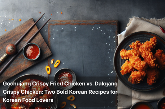 Delicious Gochujang and Dakgang crispy fried chicken dishes with sauces.