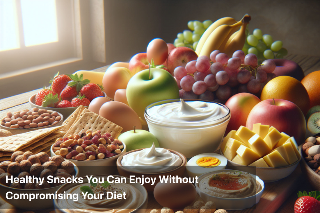 A variety of healthy snacks including fruits, nuts, and dips for guilt-free enjoyment.