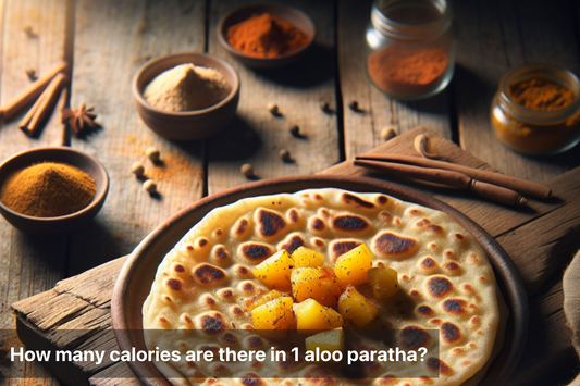 Delicious aloo paratha with spices and potatoes on a wooden table