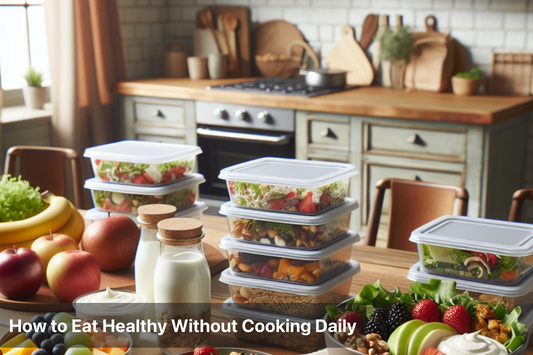 Healthy meals in containers for no-cook eating solutions.