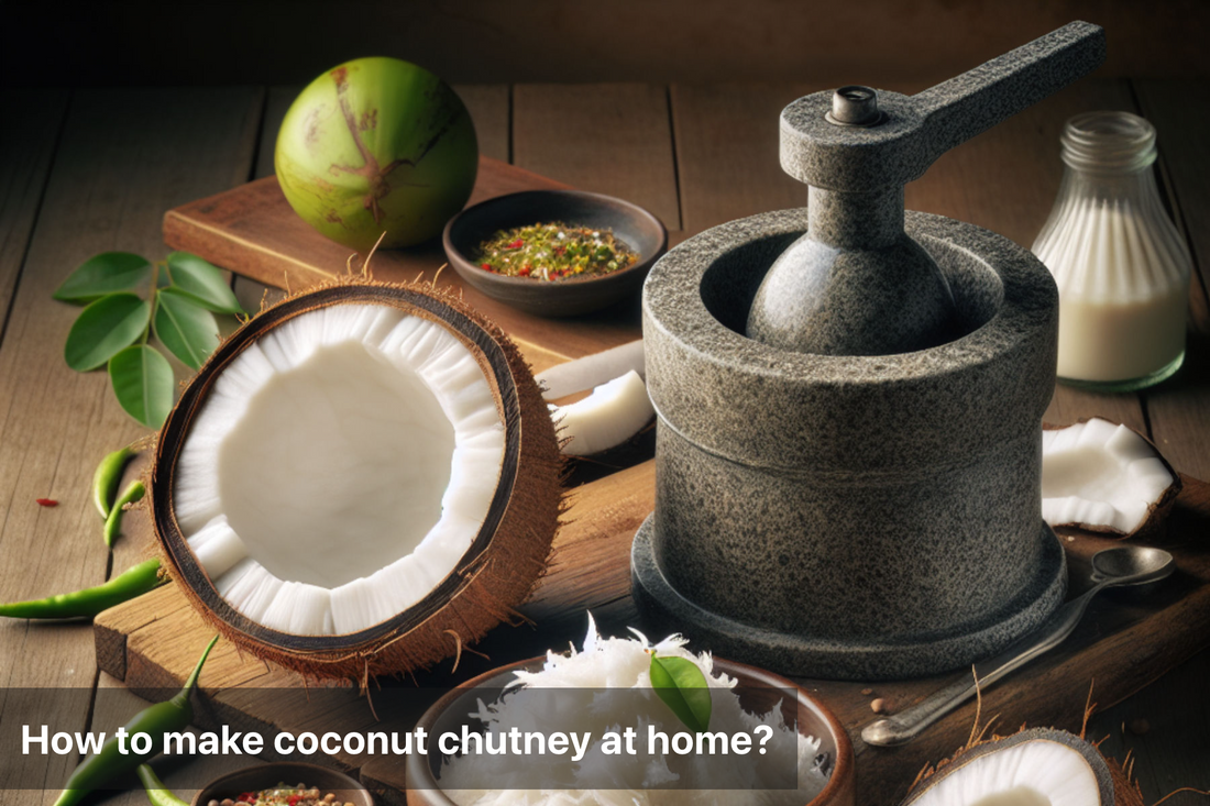 Ingredients and tools for making coconut chutney at home