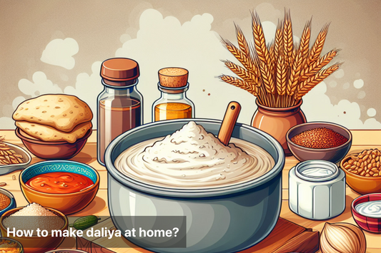 Ingredients and preparation for making daliya at home