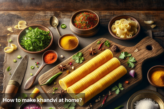 Ingredients and preparation tools for making khandvi at home.