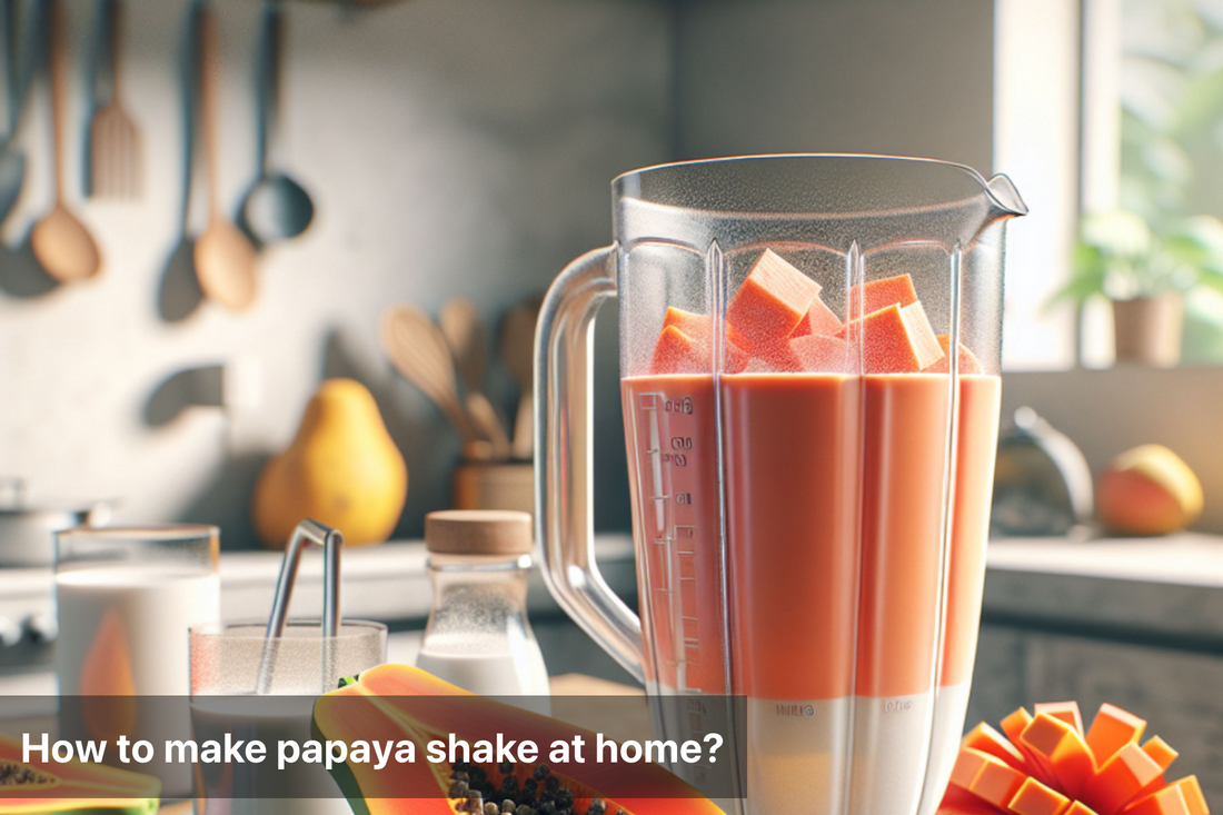Blender with papaya pieces for making a delicious shake at home