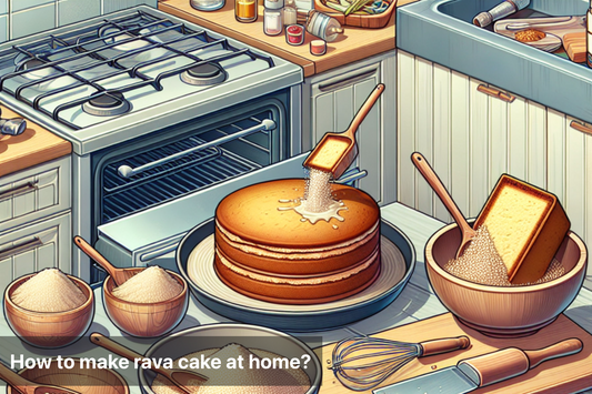 Preparation of rava cake in a cozy kitchen setting
