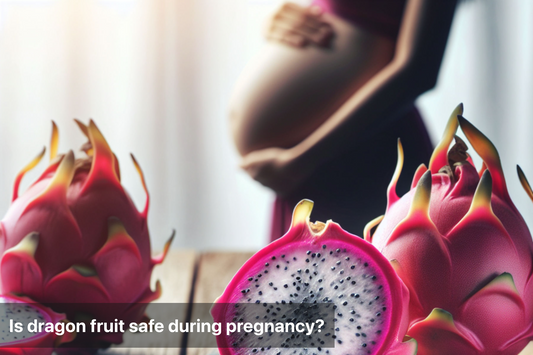 Pregnant woman with dragon fruit, exploring safety during pregnancy.