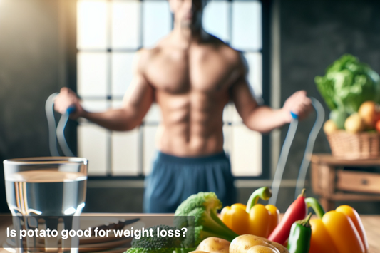 Healthy lifestyle with fresh vegetables and a fit person exercising
