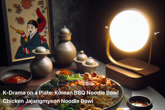 Korean BBQ Noodle Bowl featuring Jajangmyeon with side dishes.
