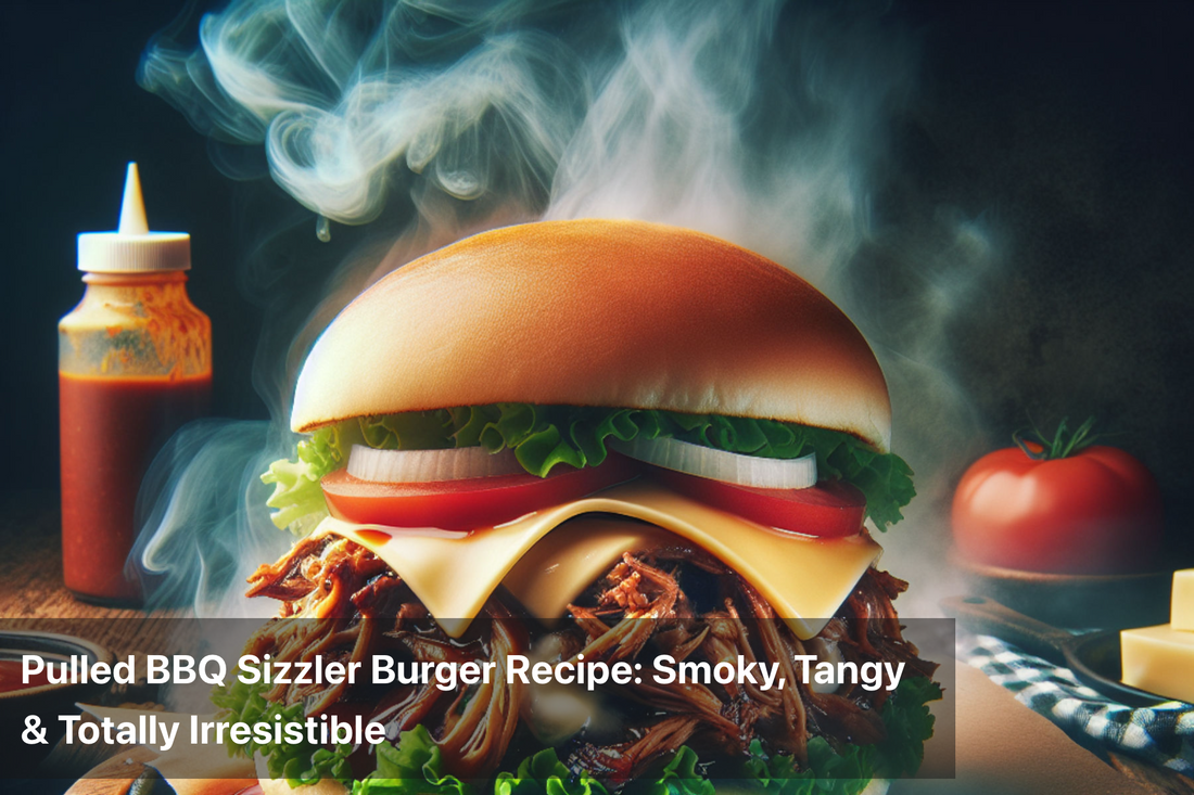 Delicious Pulled BBQ Sizzler Burger with smoky sauce and fresh toppings