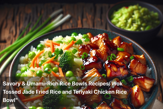 Wok tossed Jade Fried Rice with Teriyaki Chicken and fresh vegetables in a bowl.