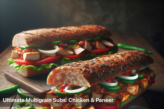 Delicious Ultimate Multigrain Subs with Chicken and Paneer, fresh veggies and sauces.