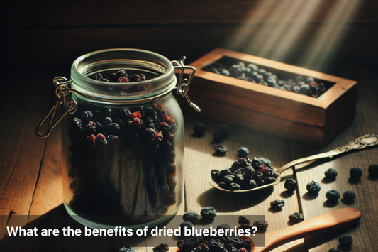 Jar of dried blueberries showcasing health benefits