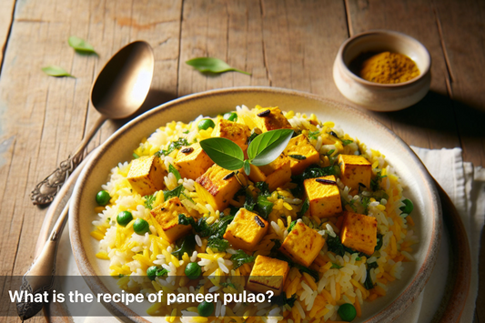 A vibrant bowl of paneer pulao with green peas and spices