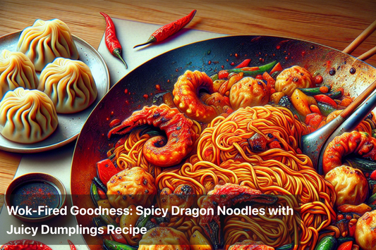 Wok-fried Spicy Dragon Noodles with Juicy Dumplings and chili